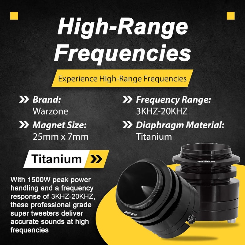 Warzone 2X WZ45TW 1.7-Inch Super Tweeter Speaker, 4 Ohm, 3000W Total Max Power, 106dB Sensitivity, Titanium Diaphragm, CCAW Voice Coil for Pro Car Audio (Pair) - Image 4